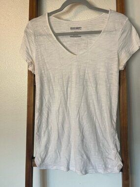 Old Navy Maternity White Cotton Blend V-Neck Short Sleeve T-Shirt M